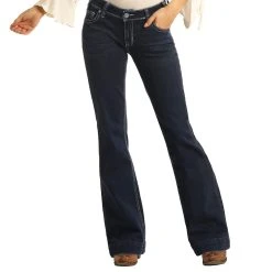 Rock & Roll Denim Women'sMid Rise Dark Wash Trouser Jeans