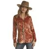 Rock & Roll Denim Women'sRust Boyfriend Velvet Snap Shirt -BuckarooBoutique 126750 default l