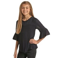 Girl's Rock N Roll Cowgirl Smocked Bell Sleeve Top