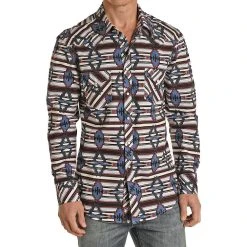 Men's Rock N Roll Red Horizontal Aztec Snap Shirt