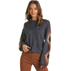 Rock & Roll Denim Women'sAztec Sleeve Sweater