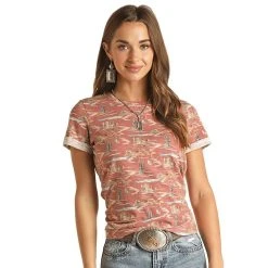 Rock & Roll Denim Women's Roll Western Print Tee