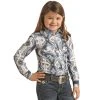 Girl's Rock & Roll Denim Blue Aztec Print Shirt With Snaps