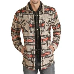 Rock & Roll Denim Men's Cotton Brushed Aztec Jacquard Shirt Jacket