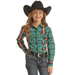 Rock & Roll Denim N Girls Snap Shirt With Aztec Print