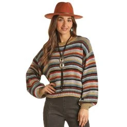 Rock & Roll Denim Cowgirl Multicolor Stripe Sweater