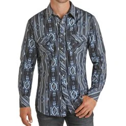 Rock N Roll Cowboy Men's Long Sleeve Aztec Snap