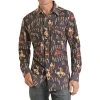 Rock N Roll Cowboy Men's Long Sleeve Vintage Print Snap