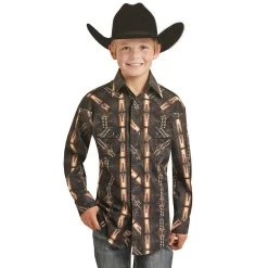 Rock & Roll Denim Boys Long Sleeve Aztec Print Snap Shirt