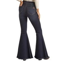 Rock & Roll Denim Button Bell High Rise Flare Jeans