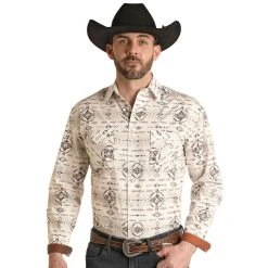 Rock N Roll Cowboy Men's Aztec Long Sleeve Snap Shirt