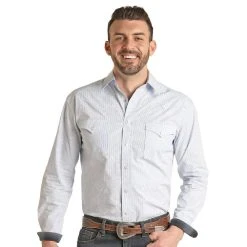 Rock N Roll Cowboy Men's Stripe Long Sleeve Snap Shirt