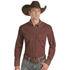 Rock N Roll Cowboy Burgundy Geo Print Button-Down Shirt