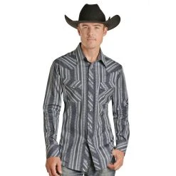 Rock N Roll Cowboy Grey Aztec Print Snap Shirt
