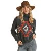 Rock & Roll Denim Women's Geo Front Mock Neck Sweater