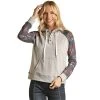 Rock & Roll Denim Women's Aztec Sleeves Snap Hoodie -BuckarooBoutique 159352 default l