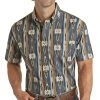 Rock N Roll Cowboy Blue Aztec Vintage Button Down
