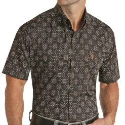 Rock N Roll Cowboy Black Medallion Print Button Down