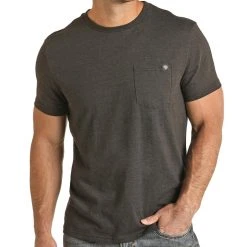 Rock N Roll Cowboy Charcoal Crewneck Pocket Tee