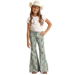 Rock & Roll Denim Girl's Turquoise Aztec Bell Bottoms