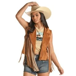 Rock & Roll Denim Women's Camel Microsuede Fringe Vest