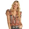 Rock & Roll Denim Womens Ruffle Short Sleeve Top