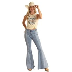 Rock & Roll Denim Womens Two Tone Bell Bottom Jeans