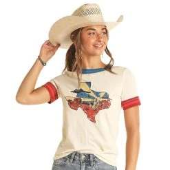 Rock & Roll Denim N Cowgirls Womens Texas Ringer Tee