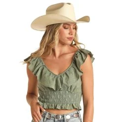 Rock & Roll Denim N Womens Aztec Eyelet Ruffle Top