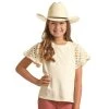 Rock & Roll Denim And Girls Natural Eyelet Sleeve Tee -BuckarooBoutique 163027 default l
