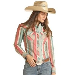 Rock & Roll Denim And Womens Jade Stripe Snap Shirt