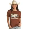 Rock & Roll Denim And Womens Brown Graphic Tee With Steer -BuckarooBoutique 163103 default l