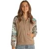 Rock & Roll Denim And Womens Tan Contrast Sleeve Hoodie -BuckarooBoutique 163111 default l