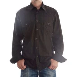 Rock N Roll Cowboy Men's Black Tonal Satin Plaid Snap Shirt