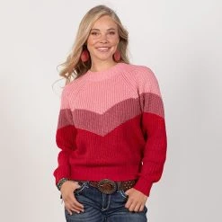 Rock & Roll Denim Shades Of Red Chevron Sweater