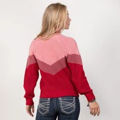 Rock & Roll Denim Shades Of Red Chevron Sweater -BuckarooBoutique 36079 alt2