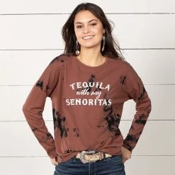 Rock & Roll Denim Tequila With My Senioritas Top