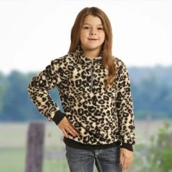 Rock & Roll Denim Girls Leopard Sherpa Pullover