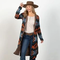 Rock & Roll Denim Aztec Hooded Cardigan -BuckarooBoutique 67299 alt2