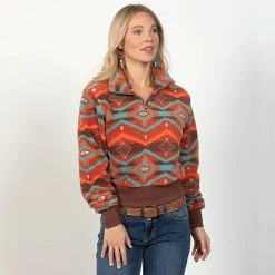 Rock & Roll Denim Burnt Orange Aztec Pullover