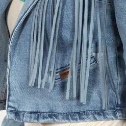 Rock & Roll Denim Cropped Denim Fringe Blazer -BuckarooBoutique 67314 alt3