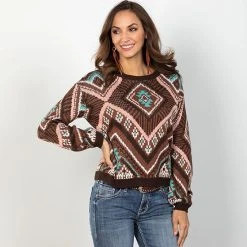 Rock & Roll Denim Intricate In Aztec Sweater