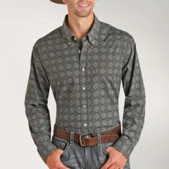 Rock & Roll Denim Teal Poplin Print Shirt