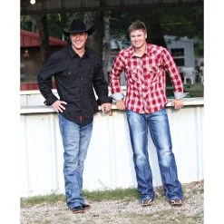 Rock N Roll Cowboy Men's Black Tonal Satin Plaid Snap Shirt -BuckarooBoutique B2S5104 alt 201