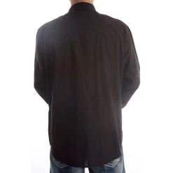 Rock N Roll Cowboy Men's Black Tonal Satin Plaid Snap Shirt -BuckarooBoutique B2S5106 back3