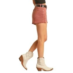 Rock & Roll Denim Women's Dark Pink Distressed Denim Shorts -BuckarooBoutique RRWD68RZTKZ 02