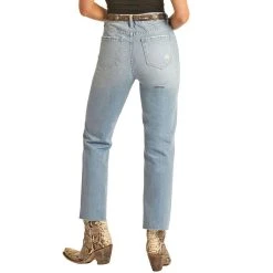 Rock & Roll Denim Women's High Rise Distressed Straight Crop -BuckarooBoutique RRWD9HRZTP 02