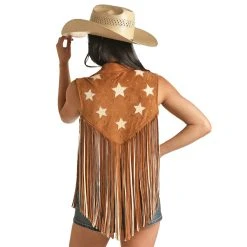 Rock & Roll Denim Women's Camel Microsuede Fringe Vest -BuckarooBoutique RRWO98R0XU 03